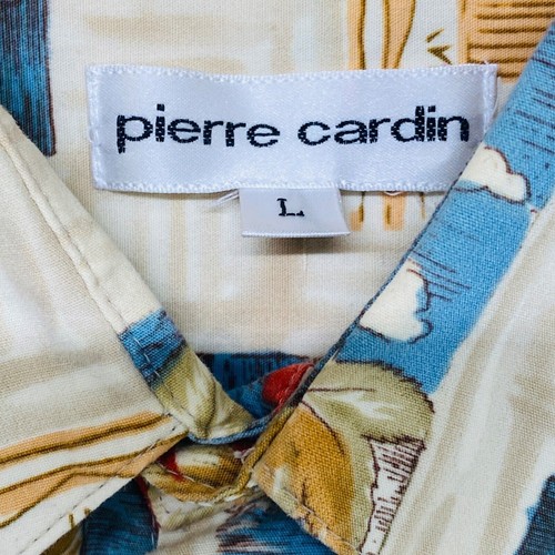 Pierre Cardin Men’s Shirt Large Beige Floral Hawaiian Short Sleeve Button Up - Picture 3 of 7
