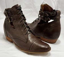 LATIGO Women’s BROWN Leather Braid Buckle/Lace Up Ankle Cowgirl Slip On Boot 8.5