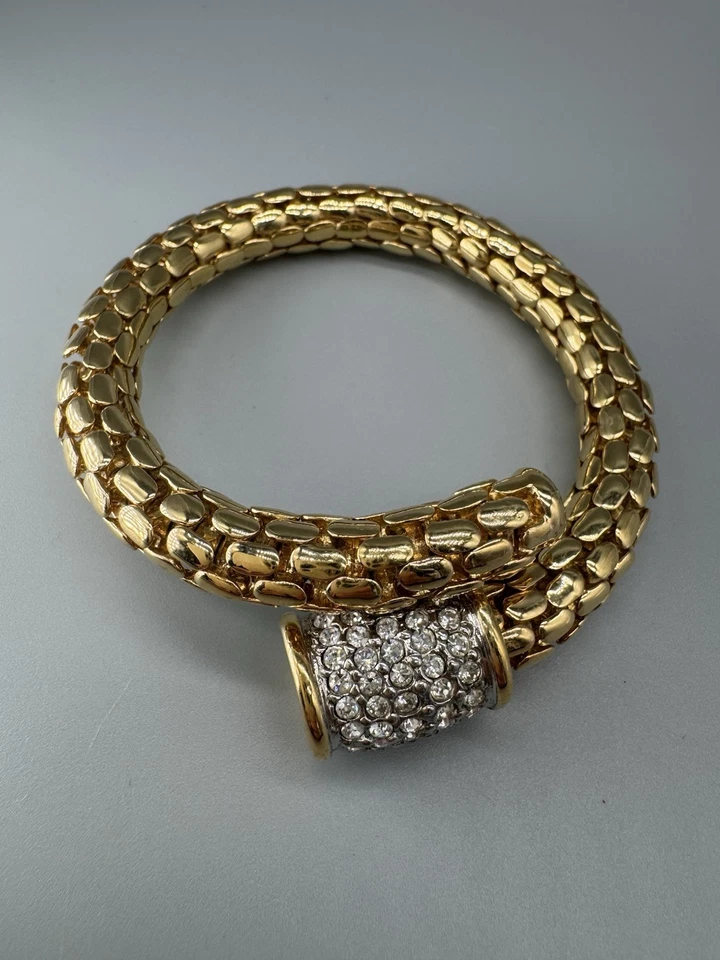 "Impresionante brazalete con abrazadera con bisagras tono dorado acento cristal Joan Rivers 6,5""" Foto 4 de 4