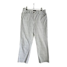 Lands' End White Blue Geo Mid-Rise Straight Leg Cropped Pants Pockets Womens 8T