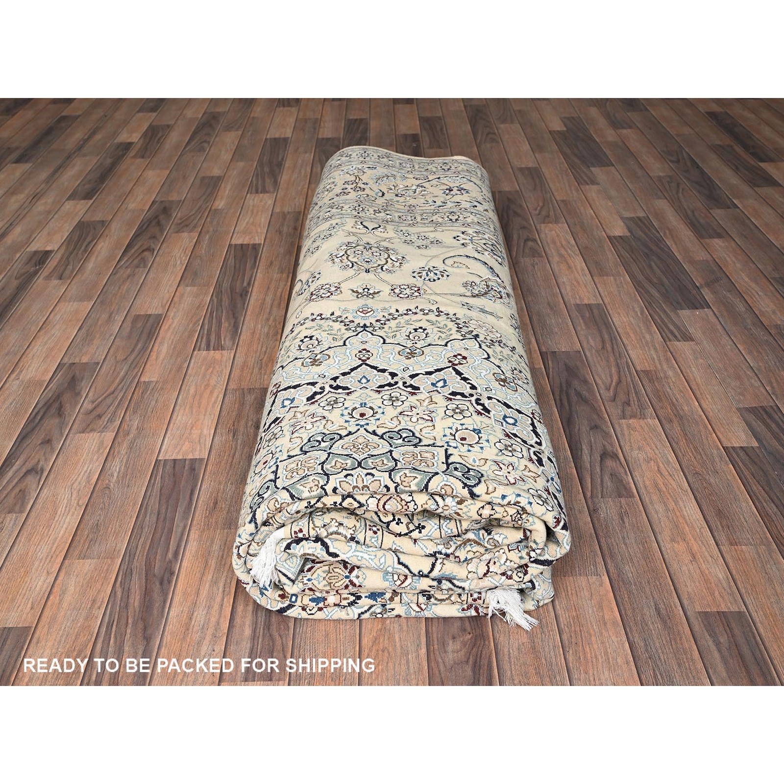 10'x14'2" Ivory 300 KPSI Zoroastrian Nain Hand Knotted Wool and Silk Rug 1462