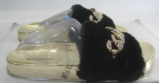 new ladies Slip On slipper BLACK FURRY Sandals WOMEN Size 5