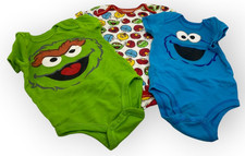 LOT OF 3 SESAME STREET INFANT 6/9M BODYSUITS OSCAR COOKIE MONSTER ELMO BIG BIRD