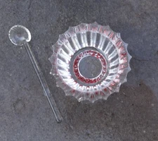 Sharp, Clear Glass Open Salt Dip, Cellar, Dish w/Red Accents, Spoon!