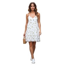 Wild Fable Dress Womens S White Floral Tiered Mini Sleeveless Cotton Lined NWT