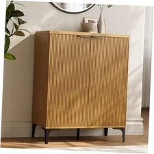 Fluted Sideboard Buffet Cabinet, 2 Doors Side Board Storage Fluted Oak Wood