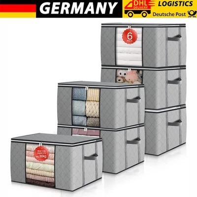 6 Stk Box 84L Groß Aufbewahrungstasche, Faltbare Unterbett Kleideraufbewahrung - Bild 1 von 4