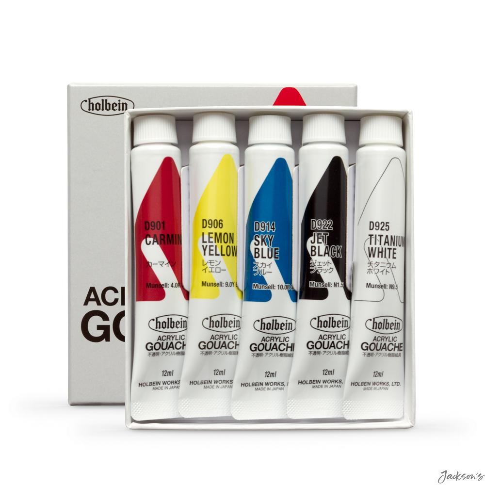 Holbein Acryla Gouache Paint Set Acrylic 12ml 5 Tubes Intro Colours