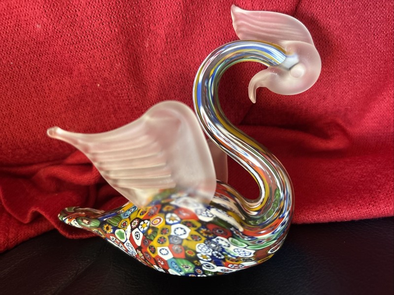 VTG Murano Art Glass Millefiori Swan Figurine 4"