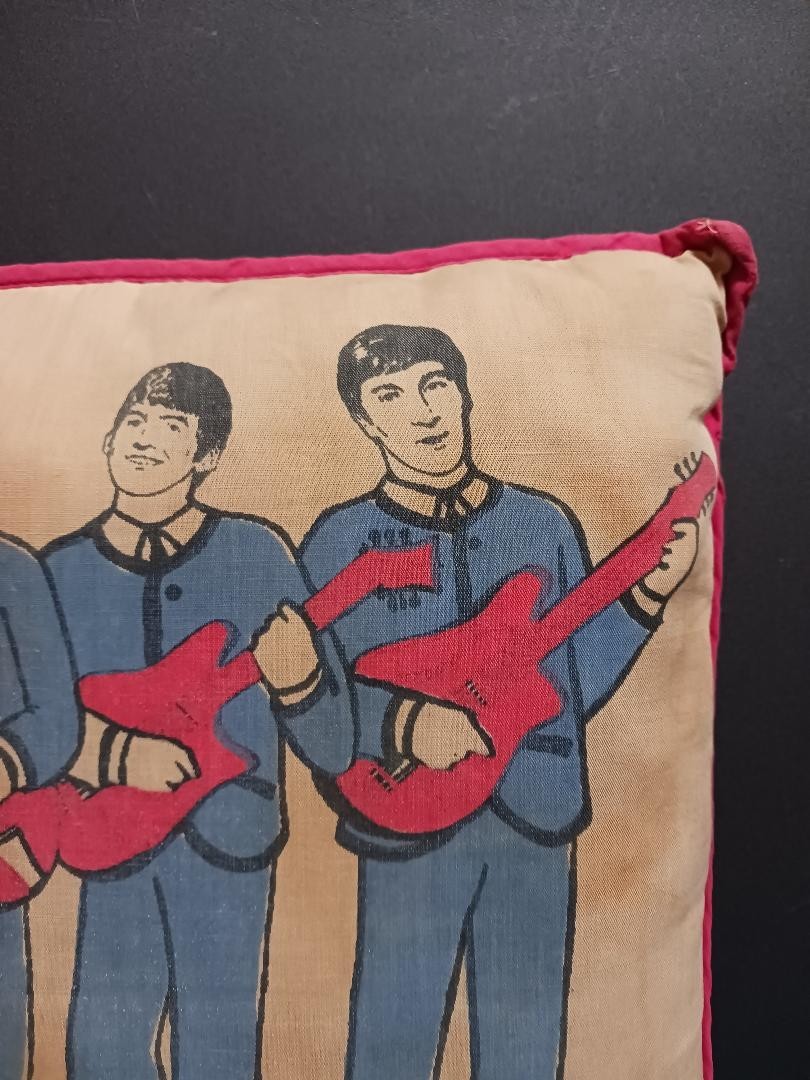 Vintage & Rare 1964 Beatles pillow with red fabric back - made by
