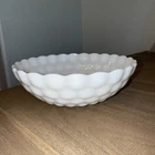 Vintage Large 8" Milk Glass Bubble Scalloped Edge Large Round Serving Bowl