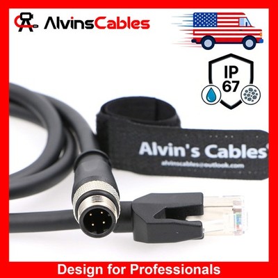 M12 4 Pin D-Coded to RJ45 Shielded Ethernet Cable Network Cord 24AWG SFTP 3.2ft