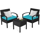 Patiojoy 3PCS Patio Rattan Furniture Set Conversation Sofa Cushioned Turquoise