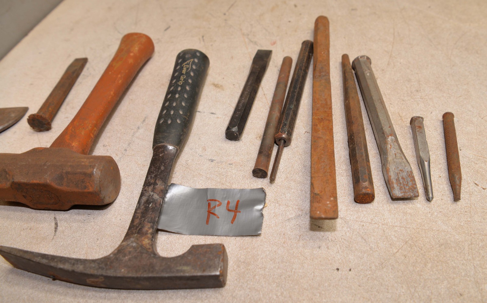 Vintage masonry brick rock carving cold chisel & hammer lot stone mason tools R4