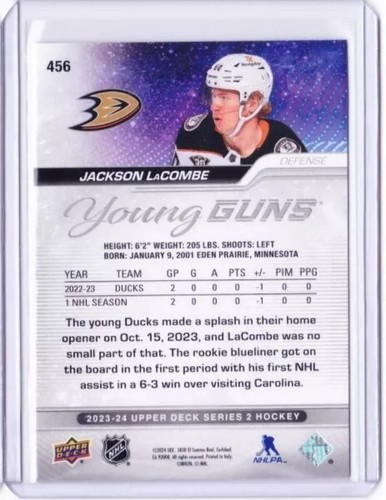 2023-24 Upper Deck #456 Jackson LaCombe RC Rookie Ducks Young Guns YG - Picture 2 of 2