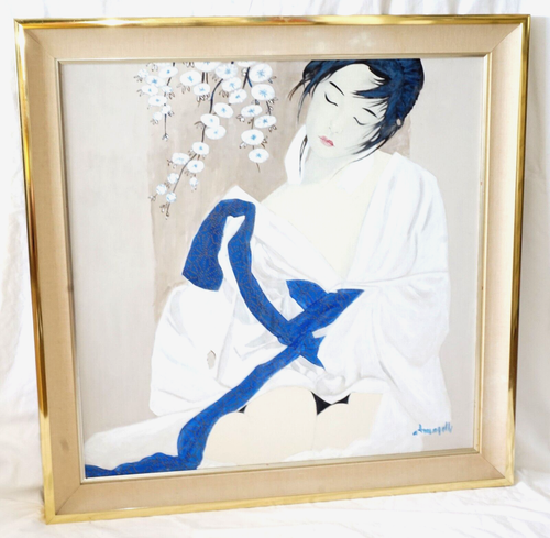 70s Italian Hawaii Oil Painting Japanese Girl in Kimono by Luigi Fumagalli (LoC) - 第 2/5 張圖片
