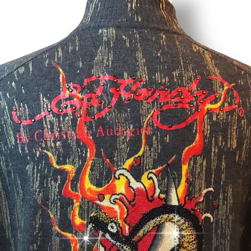 Ed Hardy Sweater Full Zip Track Jacket Wool Blend Snake Rhinestones Mens XXL - Picture 12 of 16