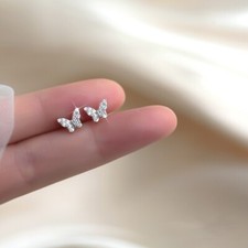 925 Sterling Silver Small Butterfly Pave CZ Cubic Zircon Stud Earrings Gift PE50