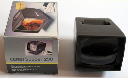 Cenei Scoper 230 Diabetrachter, Doppellinse, für Dias 50 x 50 mm, Vintage