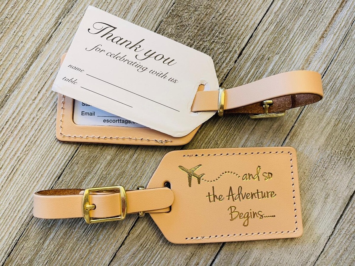 25 Natural (Princess Style) wedding luggage tags, bonded leather