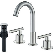 Brushed Nickel Vanity Bathroom Faucet 3 Holes Widespread 2 Handle Sink Mixer Tap