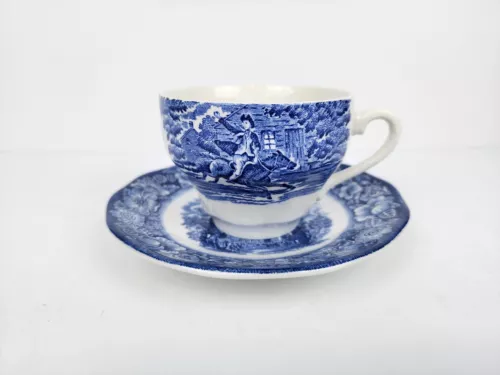 Liberty Blue Staffordshire Ironstone Cup Saucer Old North Church Paul Revere