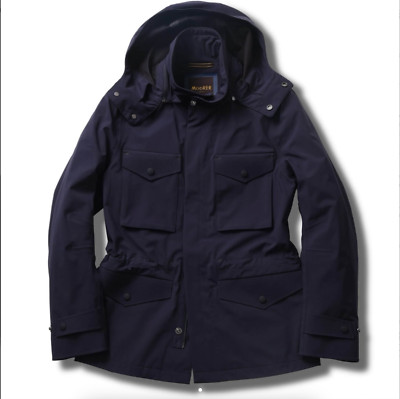 MOORER Men Luxury Bellini Navy Blue Aqua Heavy Rain Proof Jacket - SIZE M
