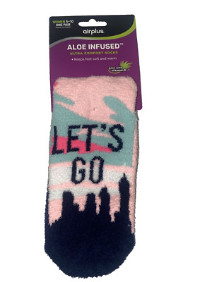 Aloe Infused w Vitamin E Airplus ''Let's Go'' Ultra Comfort Socks Women s 5-10 NEW