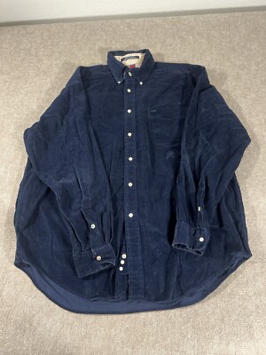Tommy Hilfiger Shirt Large Blue Long Sleeve Corduroy STAIN INT BACK COLLAR