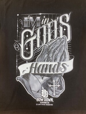 Bow Down Clothing Im In Gods Hands T Shirt L Black Praying Hands Cross #8107