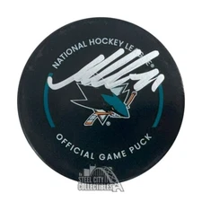 Macklin Celebrini Autographed San Jose Sharks Official Game Puck - Fanatics