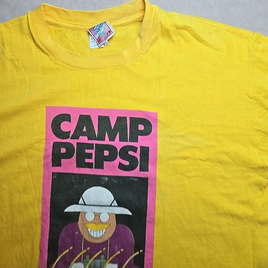 Camp Pepsi T Shirt Yellow Single Stitch OSFA USA 1980s 1990s 