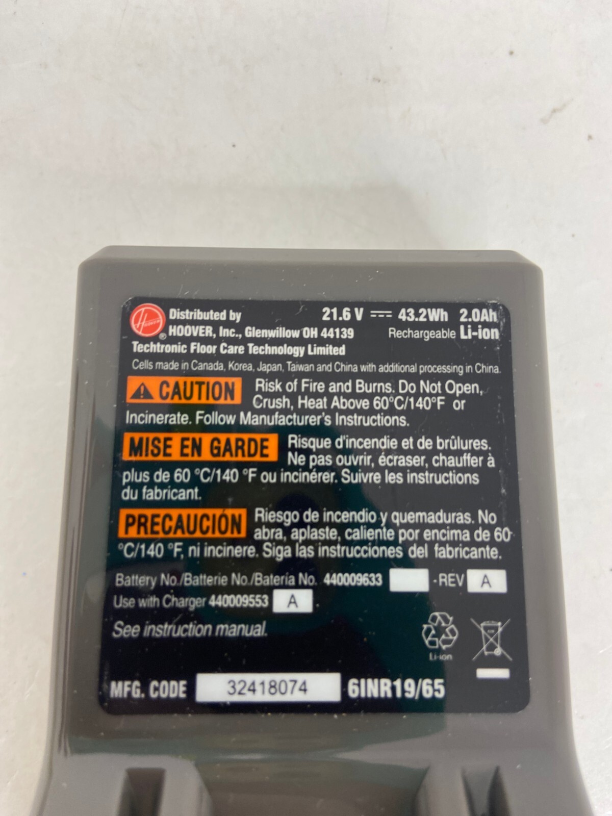 🍌 Genuine OEM Hoover Cruise Cordless Vacuum 21.6V LithiumIon Battery