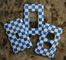❤️Cubiertas de salida de placa de interruptor a cuadros azul y blanco❤️