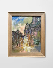 Oil painting Evening Ukrainian painter Canvas Framed original cityscape decor