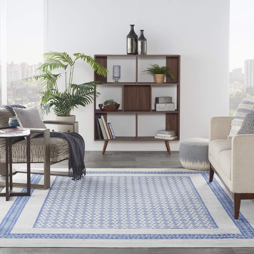 Nourison Whimsicle Geometric Ivory Blue 8'4" x 11'6" Area Rug Easy Cleaning - Picture 3 of 9