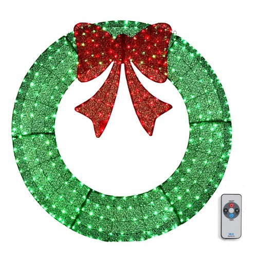 48 in Large PreLit Outdoor Christmas Wreath with LED Lights, Bows