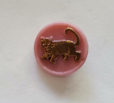 Round Pink Milk Glass Raised Gold Cat Vintage Buttons 20L - 11/20 ...