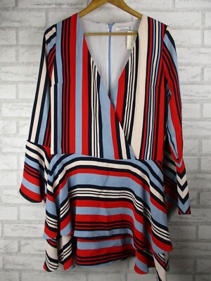 Cooper St womens a-line dress red blue stripe v-neck long sleeve