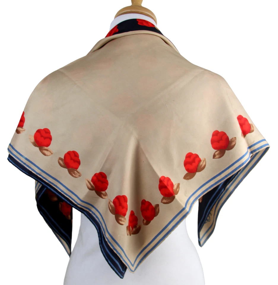 29.5"x30.5" Emanuel Ungaro AZUL BEIGE ESTAMPADO FLORAL SEDA BUFANDA CHAL ENVOLTURA (G89 Foto 3 de 4