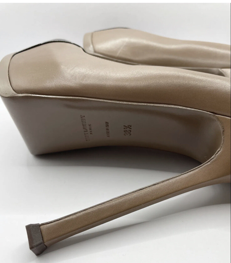 NUOVA YSL Yves Saint Laurent cammello nero punta plateau scarpa tacco a spillo 7 5 38 5