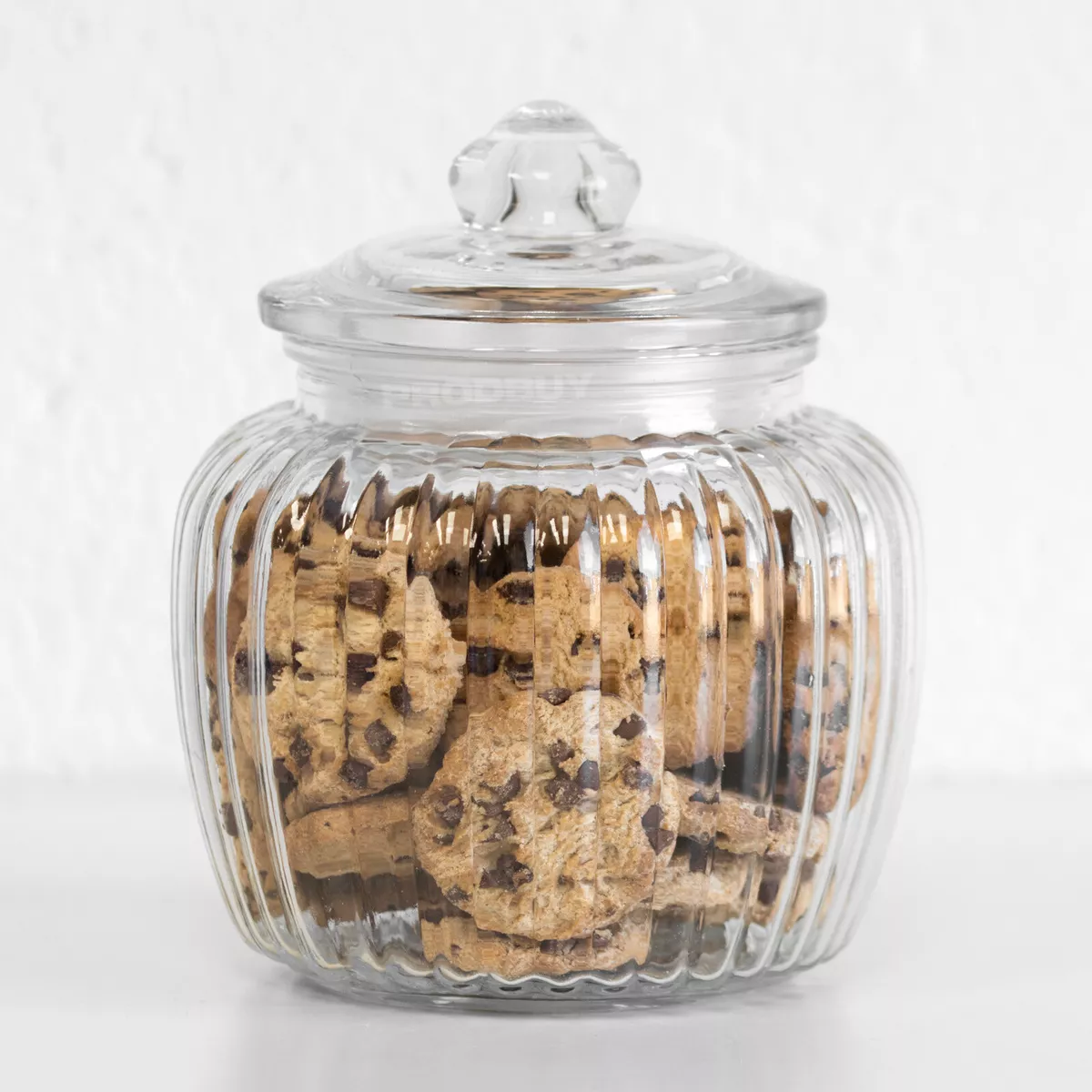 Retro 1.3 Litre Ribbed Glass Storage Jar Airtight Biscuit Cookie