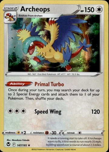 2022 POKEMON SILVER TEMPEST ARCHEOPS 147/195 HOLO (RARE)