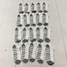 White  Gray Striped 20 Pack Ankle Socks Unisex Adult One Size NEW