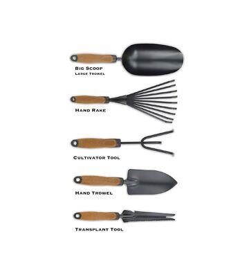 Olmsted Forge Garden Tool Set, 5 Pieces, Heavy Duty Powder Coated Steel, Cork...