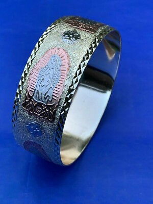 Gold Layered Bangle Bracelet Virgin Virgen Guadalupe Oro Laminado 25mm Tri Color
