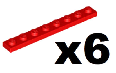 LEGO 6 Red Plates 1 x 8 Stud Flat Piece NEW Part 3460 RD22