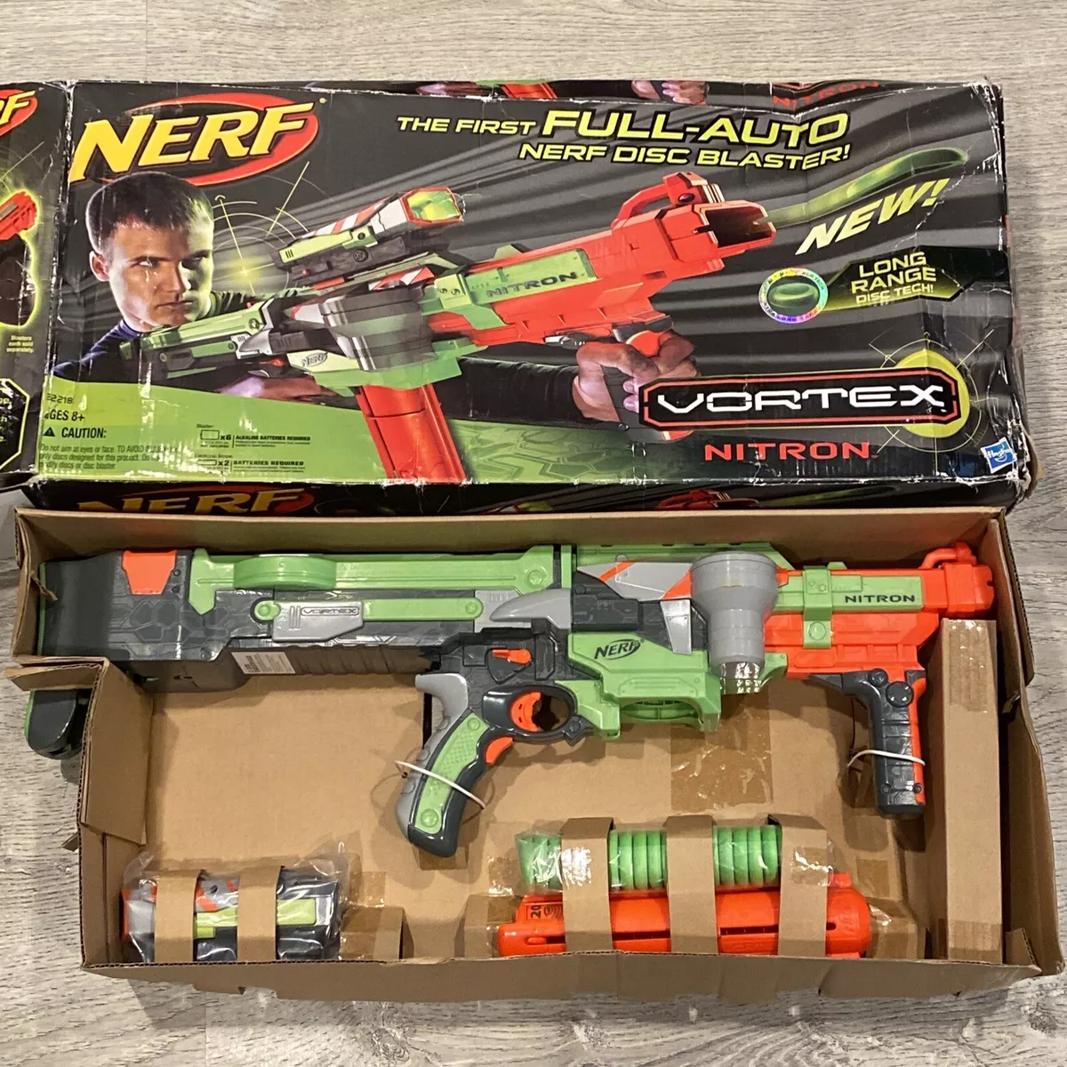 New Nerf Vortex Nitron Blaster w/ 20 discs Box Damage RARE Hasbro