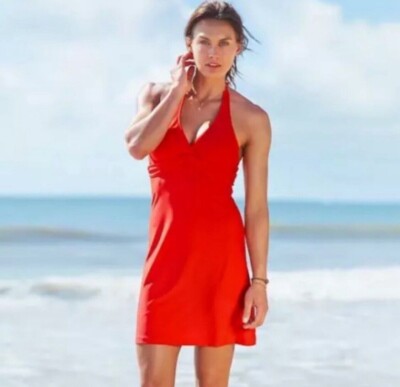 Athleta Women 36 B/C Red TARA HALTER SWIM DRESS Bra Summer Beach Swimsuit |  eBay