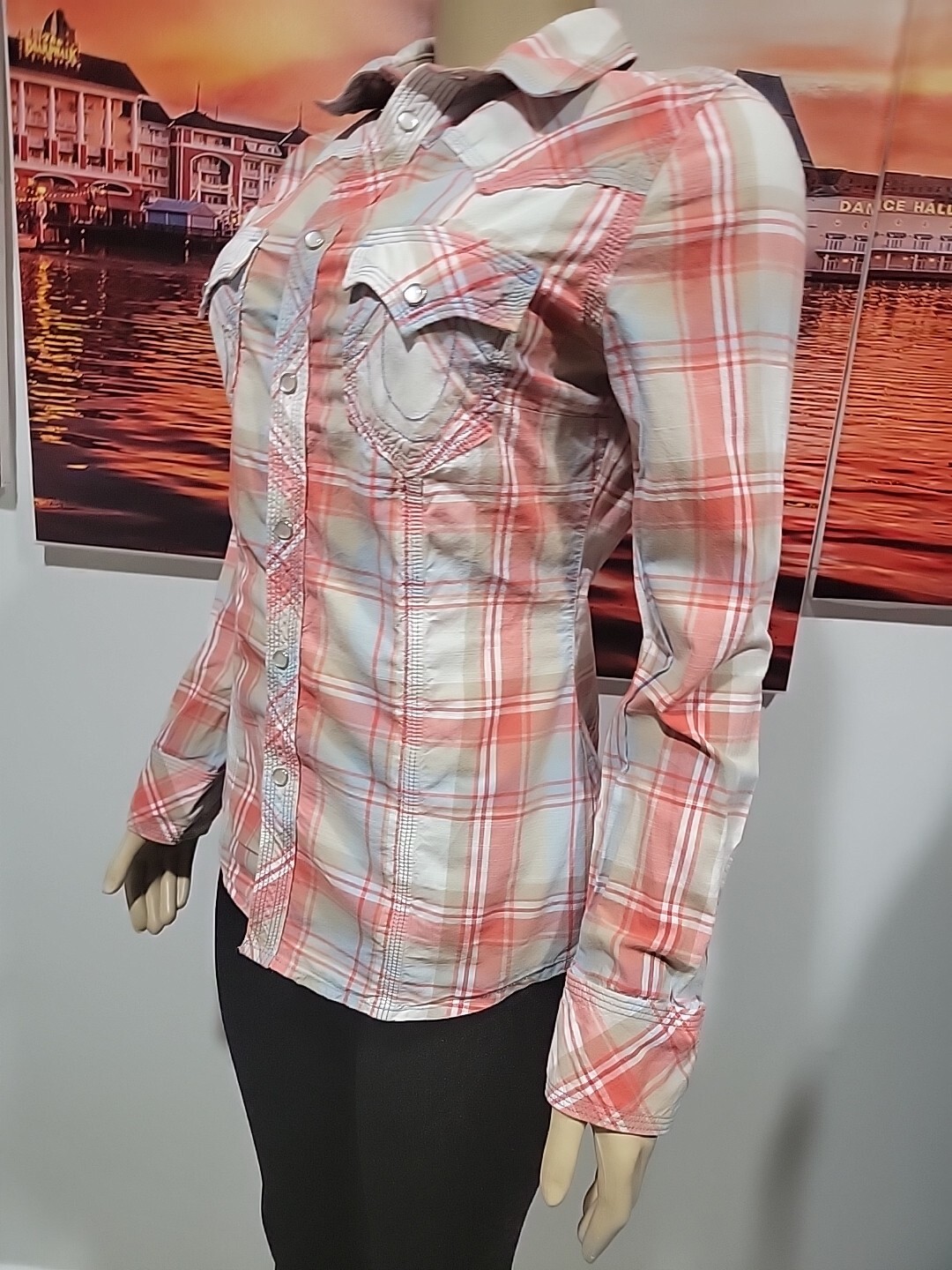 True Religion Western Pearl Snap Button Down LS Size M Women's Plaid Shirt #C thumbnail 11